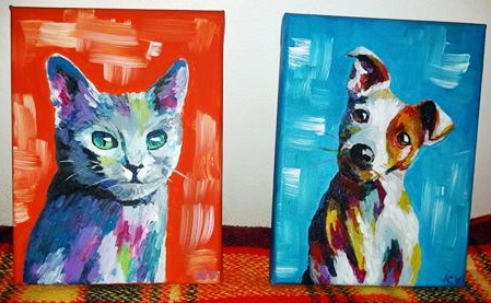 Cat and Dog Painting in Acrylics