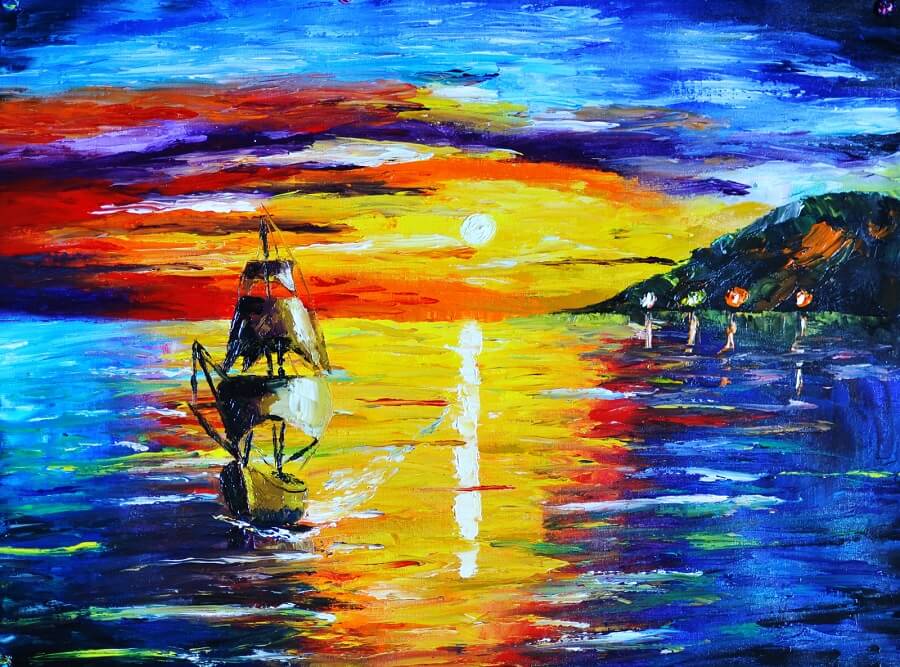 simple sunset oil paintings