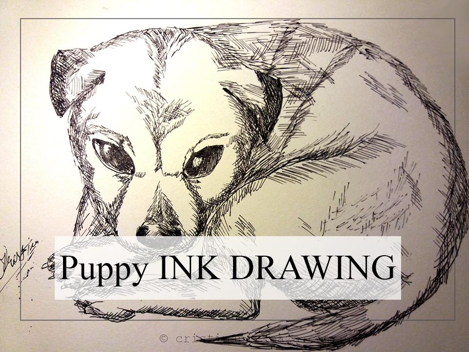 Puppy drawing - Learn how to draw a dog using my ink tutorial - how to draw a detailed dog