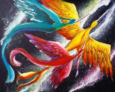 Cosmic birds - How to paint a galaxy in acrylics - galaxy painting - galaxy paint colors