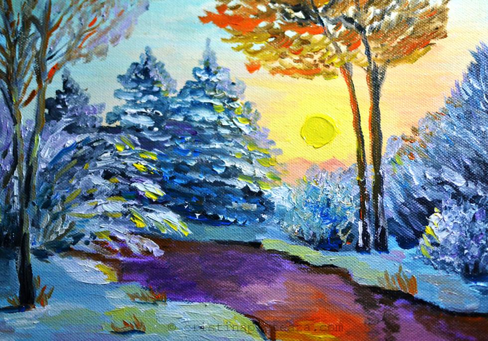 How to oil paint winter landscape on canvas - peisaj de iarna in ulei