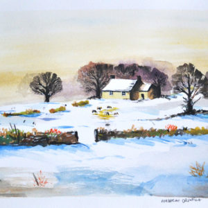Watercolor house by Cristina-vivi Iordache - peisaj de iarna