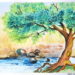 River Tree easy watercolor drawing