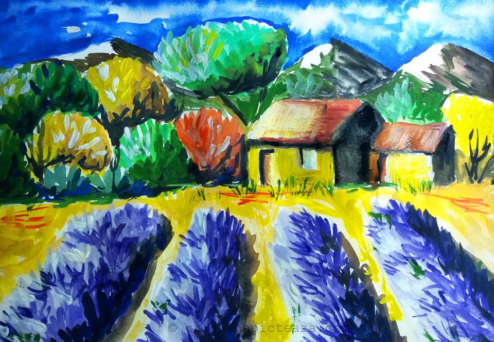 Lavender Field gouache painting