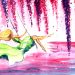 Girl in Swing Painting in Watercolors - Pictura cu fata in leagan cu acuarele