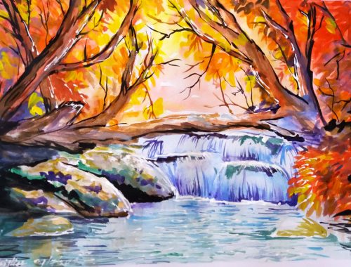 Peisaj de toamna in acuarela - Autumn Painting Watercolor