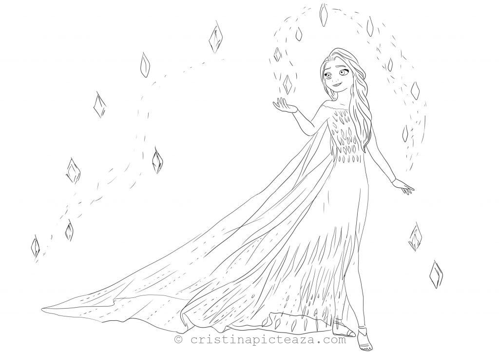 Coloring pages with Elsa in white dress - Frozen 2 - Cristina picteaza