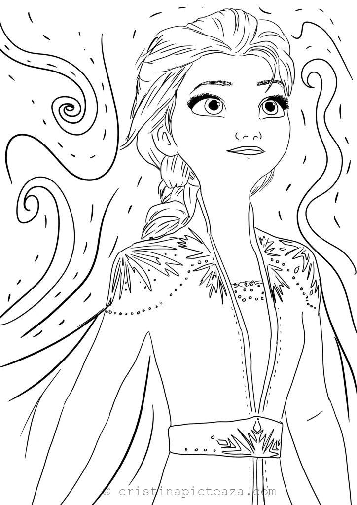 Coloring pages with Elsa in white dress - Frozen 2 - Cristina picteaza