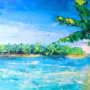 Pictura-in-ulei-cu-peisaj-exotic-cu-palmieri-Cristina-picteaza
