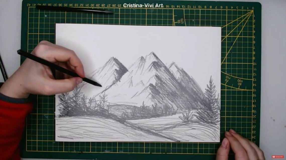Peisaj cu munti in creion - CristinaVivi